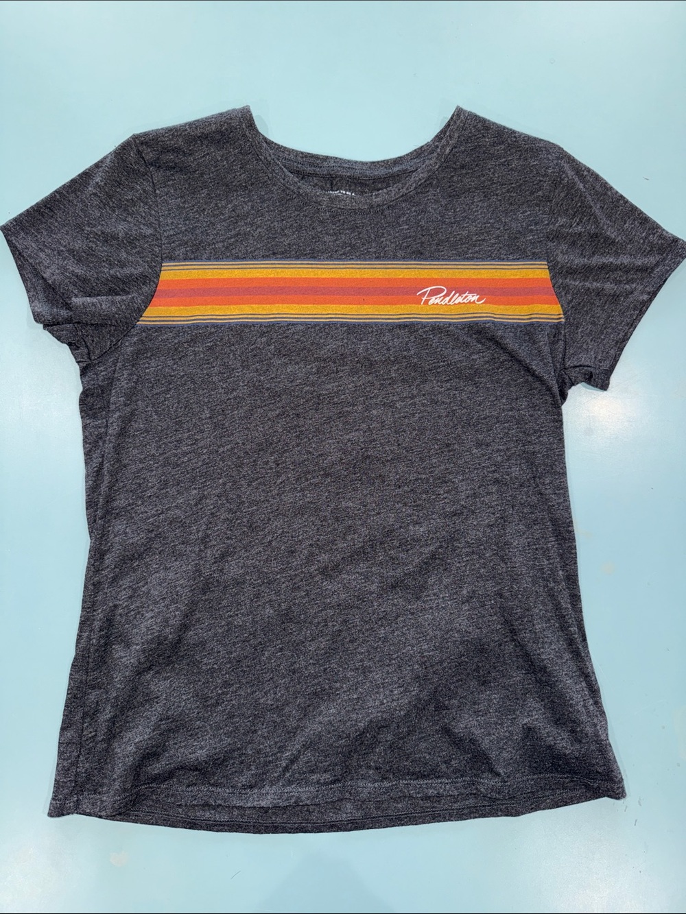 Pendleton Charcoal Tee with Orange & Yellow Stripe - Women's Medium